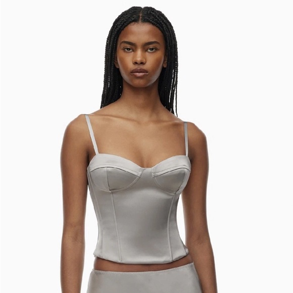 NWT Aritzia Dazzle Satin Bustier Top Ashen Size 10 - Picture 8 of 8